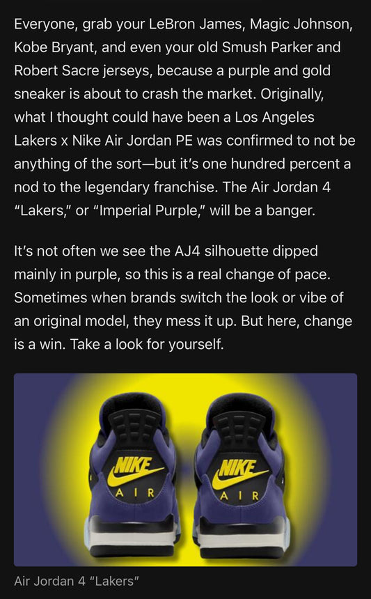 Lakers x Air Jordan 4 Retro PE
